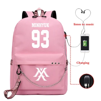 

Mochila Kpop MONSTA X Korean Backpack Women Backpack Usb Charge School Bags for Teenage Girls Men Laptop Backpack Travel Bagpack