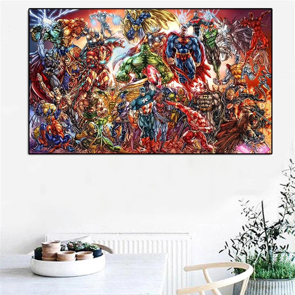 Large Canvas Poster Decor Marvel Superhero Painting Wall Art Avengers Mural Living Kids Room Home Decoration Boys Gifts Picture|Painting & Calligraphy| - Aliexpress