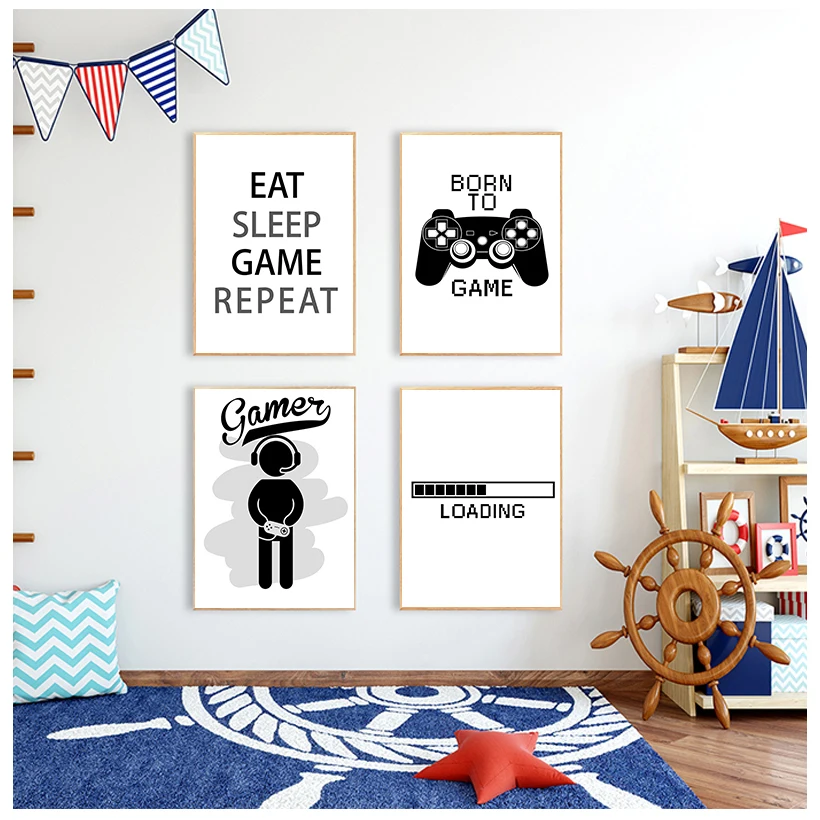 New Design Boys Game Poster And Print Illustration Gamer Quotes Wall Art Pictures Canvas Painting For Kids Room Home Decoration | Дом и сад