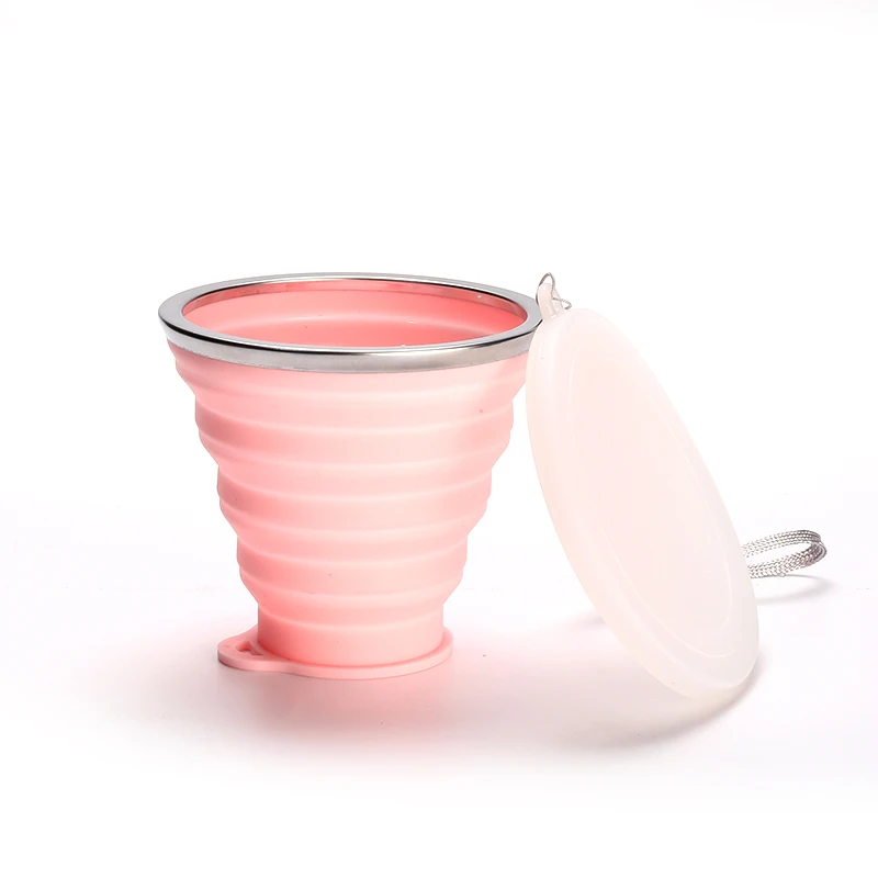 4 цвета 250 мл спортивная чашка для воды, силиконовая кружка для походов складной выдвижной кофейник, телескопическая складная чашка для чая на открытом воздухе - Цвет: pink