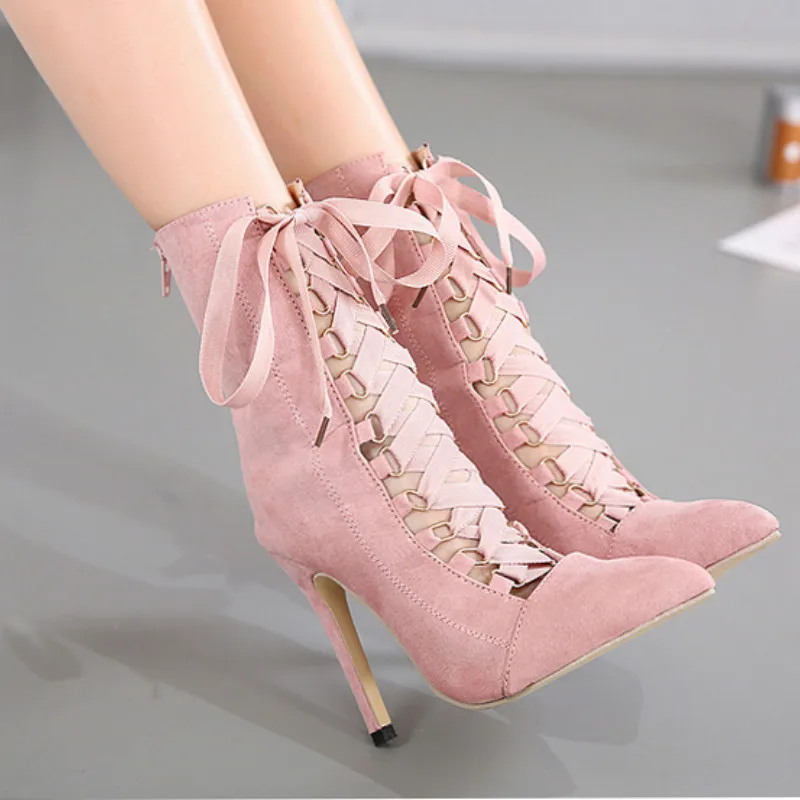 

2020 New High Quality Gladiator Women Pump Stiletto Sandal Boot Pointed Toe Strappy Lace Up Pumps Shoes Woman Sandals ZH100152