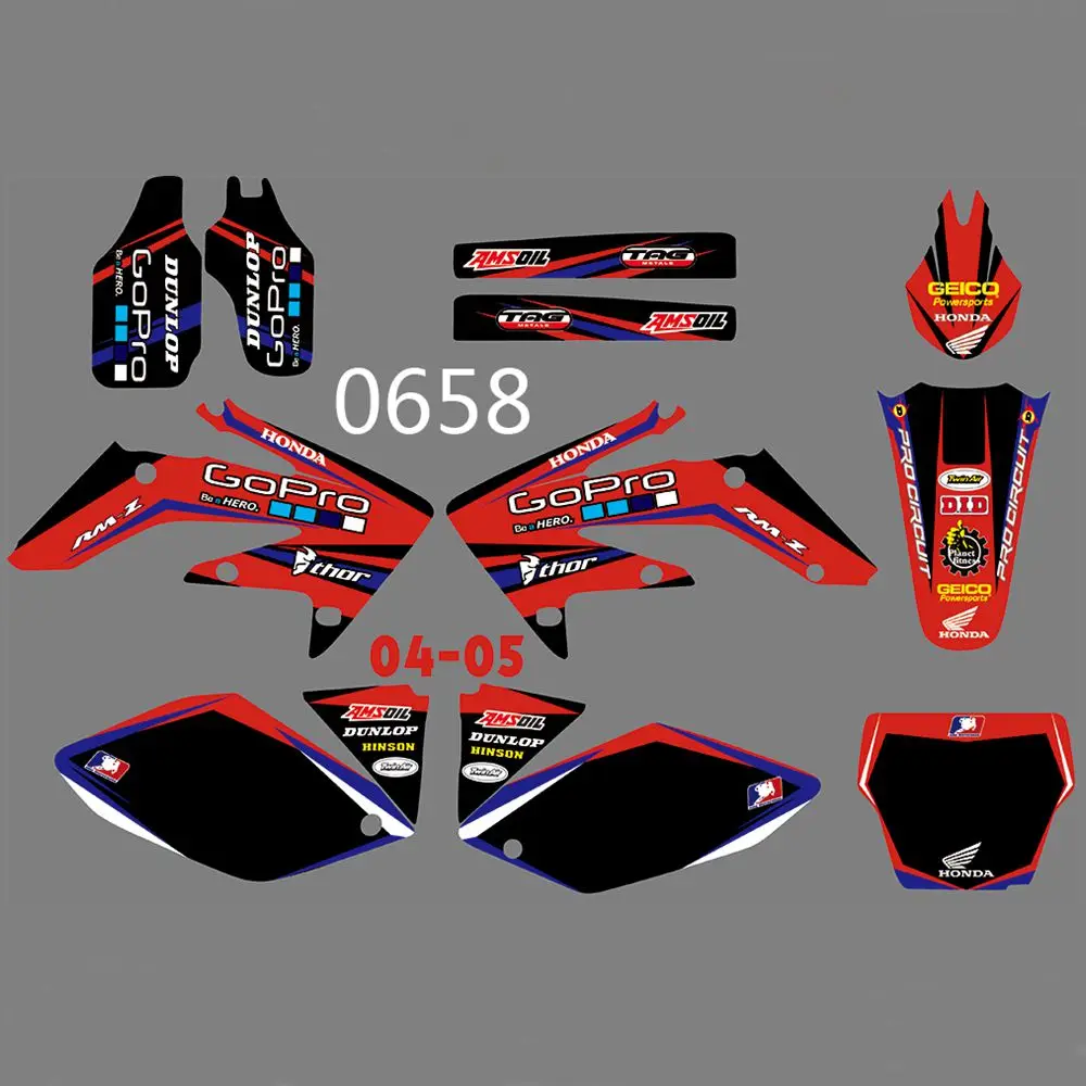 

New Full Graphics Decals Stickers Custom Number Name Glossy Bright Stickers Waterproof for HONDA CRF250 CRF250R 2004 2005