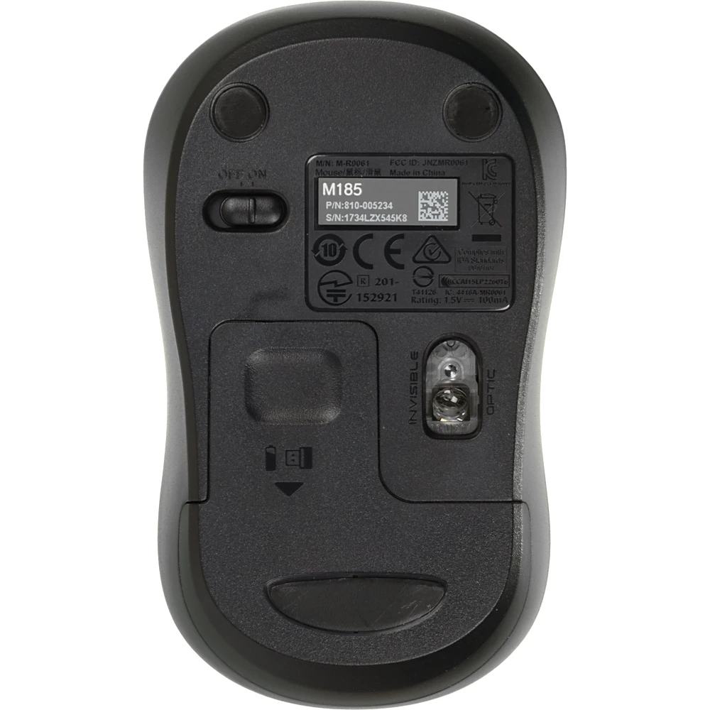 Мышь LOGITECH M185, беспроводная, USB, серый