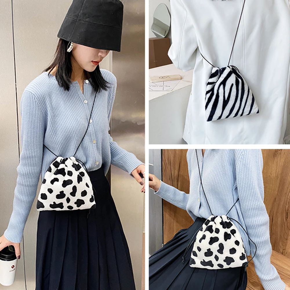 Big Sale Pouch Drawstring Cow-Milk-Printed Shoulder Girl Fashion Women Mini Plush-Crossbody-Bags KjwneB1ZoAp