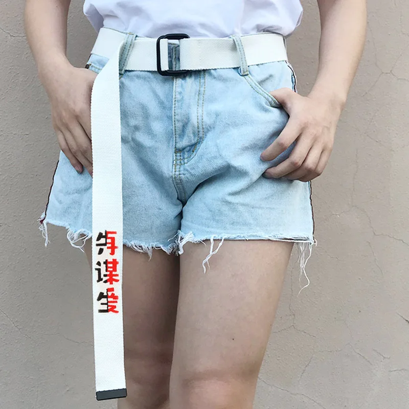 Бла модный пояс из парусины Харадзюку китайский Печатный пояс с двойной d-образной пряжкой панк женский мужской белый длинный пояс Z20