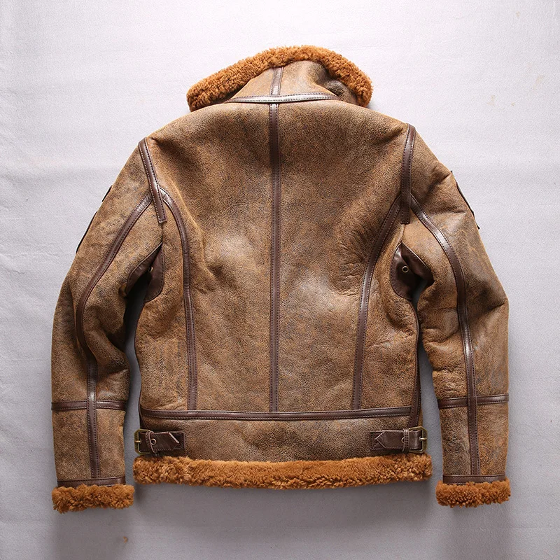 Фабричная Новинка, мужская коричневая куртка пилота из овчины, повседневная шерстяная подкладка, теплое пальто для холодной зимы, овчина, Русские Пальто