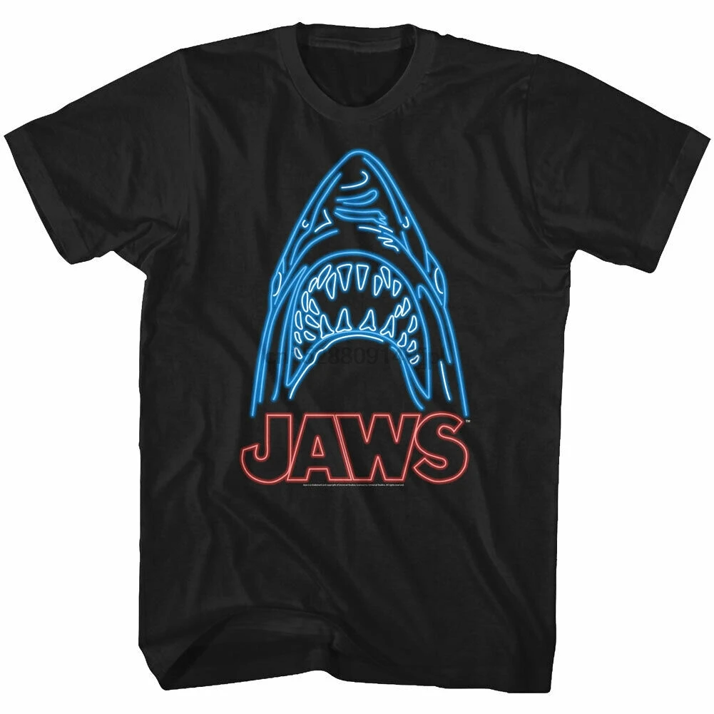 Официальная Мужская футболка Jaws неоновая Акула атака поклевка фильма океанская