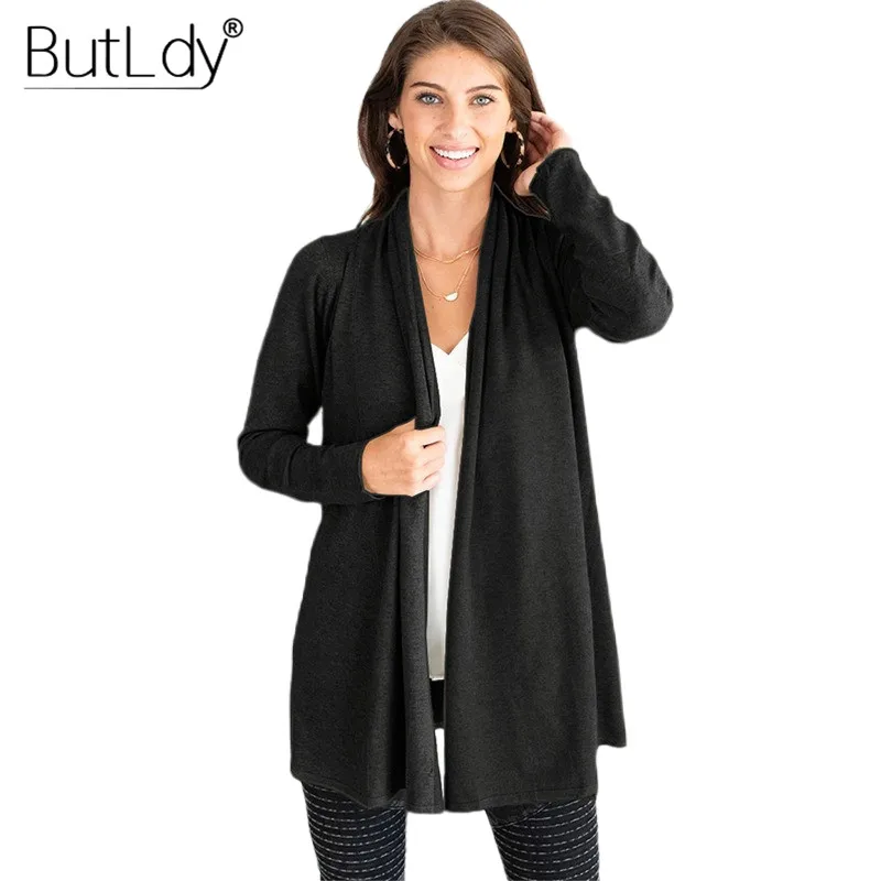 Long Knitted Grey Cardigans Women V-neck Slim Solid Color New Style 2019 Autumn Winter Sleeve Coat Sweater |