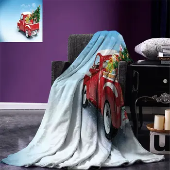 

Christmas Throw Blanket Red Classical Pickup Truck with Tree Gifts and Ornaments Snowy Winter Day Image Blanket for Bed Couch