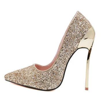 

2019 Women 13cm High Heels Sexy Fetish Glitter Bling Scarpins Gold luxury Pumps Stiletto Wedding Silver Valentine Party Shoe