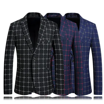 

Casual Men Suits Blazer 2020 New Plaid Suits Jacket One Button Mens Coat