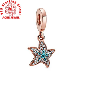 

2020 Summer Trendy Sparkling Starfish Dangle Charms Beads fit Original Pandora Bracelets Women DIY Jewelry