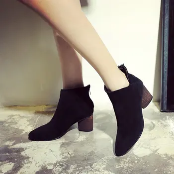 

Cow Suede Women zipper Ankle Boots Winter High Heels Party Office Shoes Woman Warm Short Boots Big Size Chelsea Boots