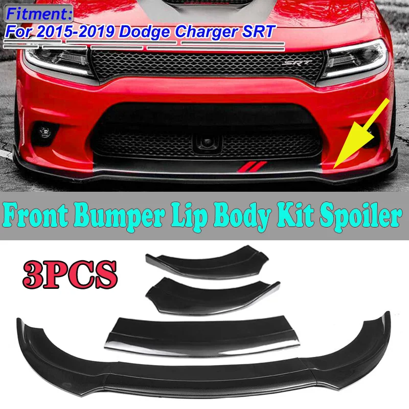 3PCS Carbon Look/Glossy Black Car Front Bumper Splitter Lip Body Kit Spoiler Diffuser Guard For Dodge Charger SRT 2015-2019 | Автомобили и