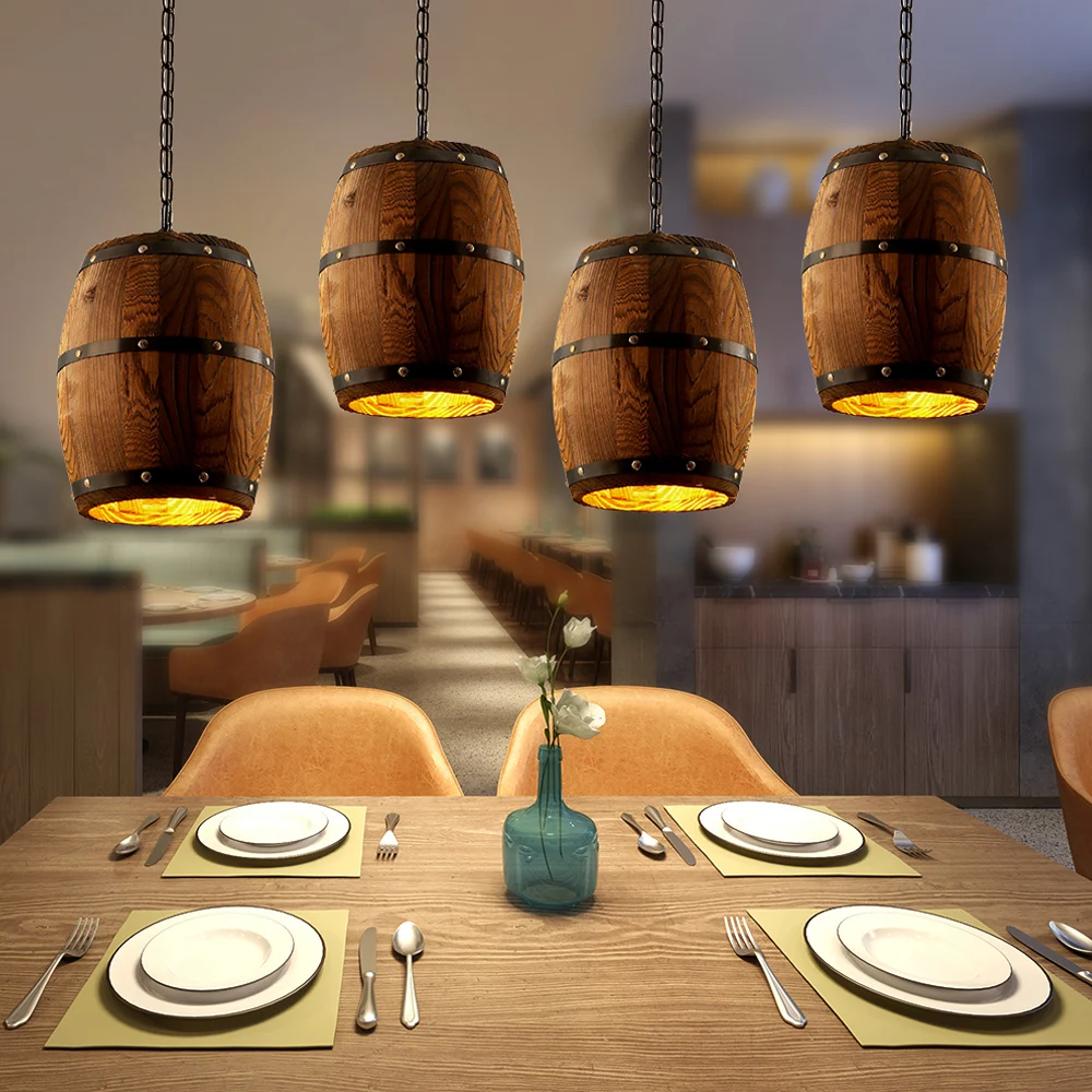 1PC Hanging Fixture Pendant Lighting Wood Wine Barrel Suitable For Bar Cafe Lights Ceiling Restaurant Lamp | Освещение