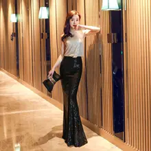 Вечернее платье с круглым вырезом без рукавов женские вечерние платья с блестками длинное платье De Soiree длина до пола элегантные вечерние платья C310