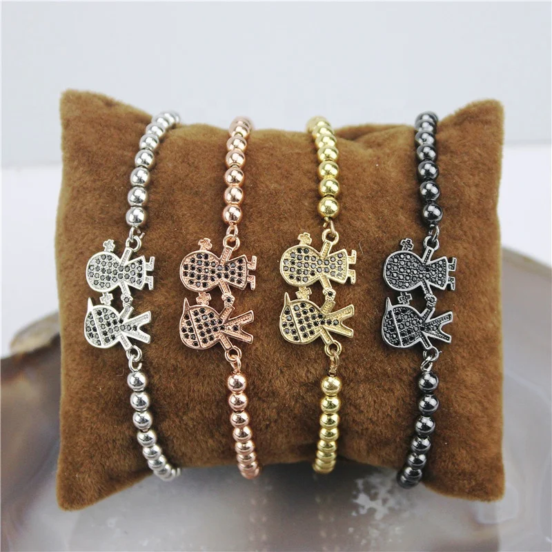 Регулируемый 10 шт./лот любовь рука в руку Циркон микро проложить Шарм, мальчик и девочка форма коннектор CZ с медными бусинами дешевый браслет