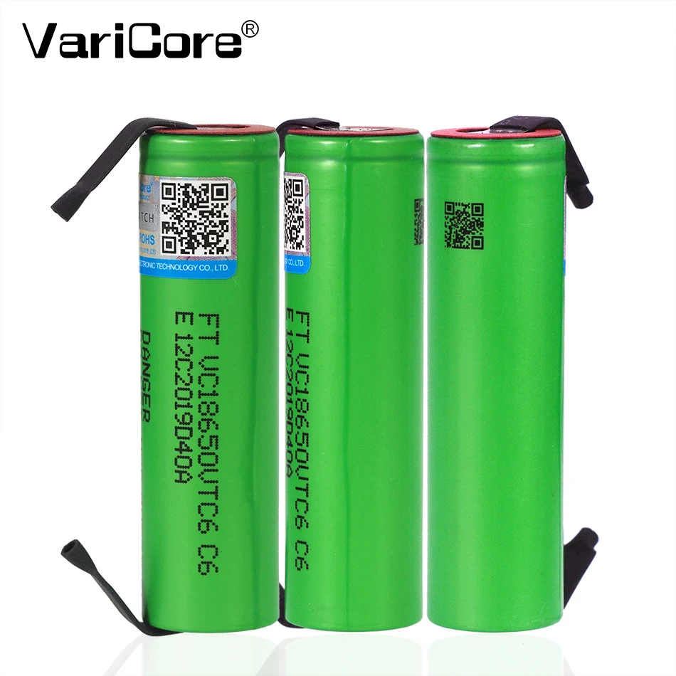 VariCore VTC6 3.7V 3000 mAh 18650 Li ion Rechargeable Battery VC18650VTC6 batteries + DIY Nickel Sheets|rechargeable battery|li-ion 18650discharger battery - AliExpress
