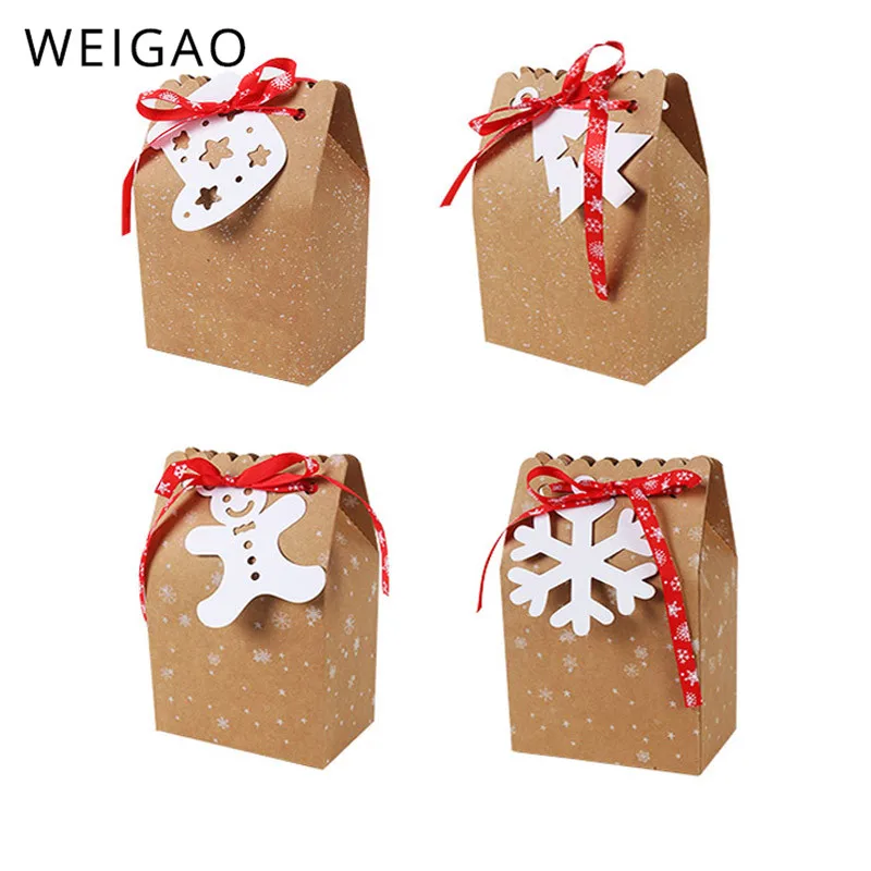 WEIGAO 3 шт. рождественские бумажные пакеты вечерние подарочные коробки Новогодняя