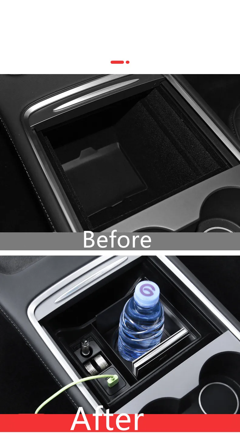 New for Tesla Model 3 Y 2021 Car Armrest Box Storage Organizer Containers Center Console Flocking Storage Box Console Holder