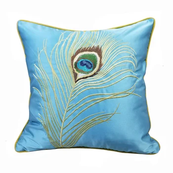 

Deluxe Modern Embroidery Tail Feather Sofa Orange Blue Cushion Cover Chair Bed Decorative Pillow Case 45 x 45cm Sell by Piece