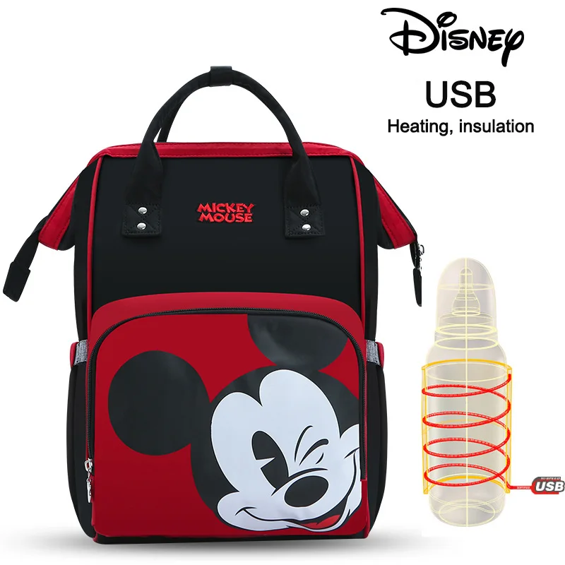 Сумка для подгузников disney, USB, Микки, красная, водонепроницаемая/для ухода за ребенком/Сумка для мам, рюкзак для беременных, большая сумка для подгузников, полосатый бант, точка, улыбка - Цвет: Бежевый