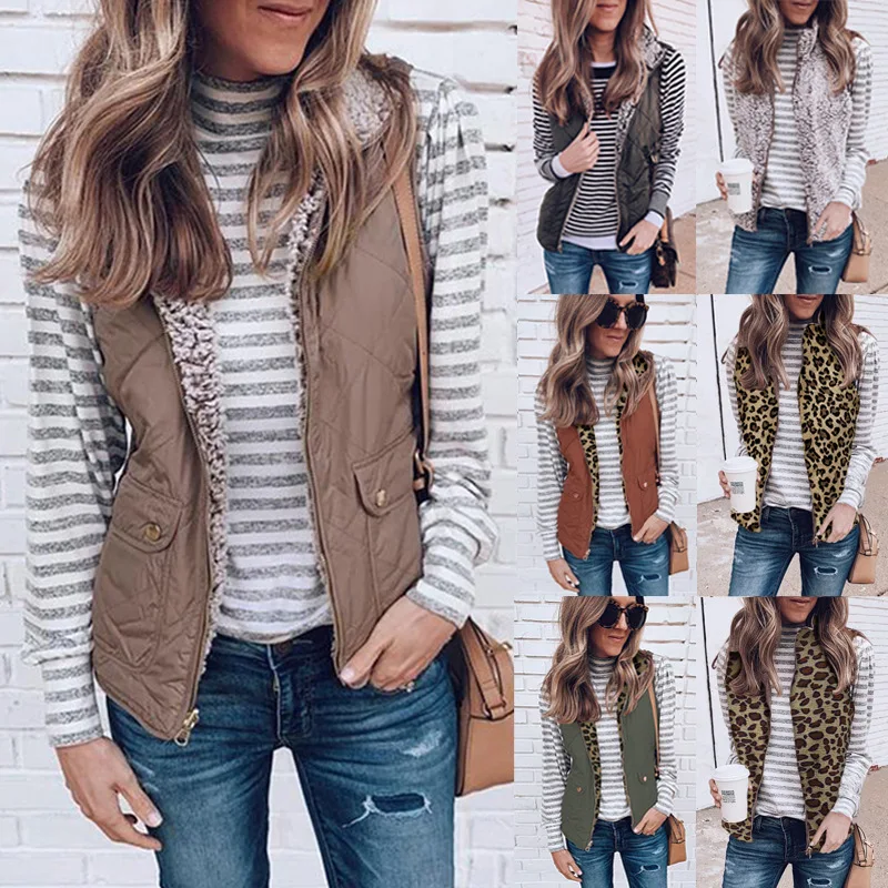 Brand New Velvet Autumn Coats Womens Vests Winter Outerwear Zipper 2 Face Wearing Pocket Thick Jackets Women Top Vest