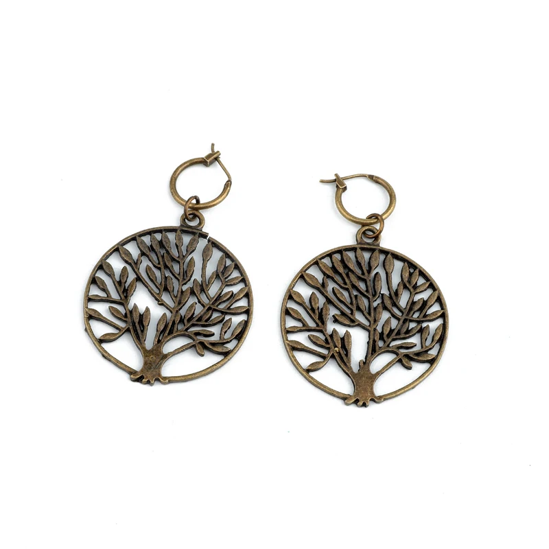 Tree shu 1 пара винтажные Панк Бронзовый Орел Серьги-кольца для женщин и мужчин ювелирные изделия Ретро готическое пустое Дерево жизни животные большие серьги с подвеской - Окраска металла: Tree shu