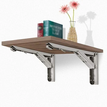 

2 X Folding Brackets Table Support Silver Stainless Steel Triangular Hinge Tool