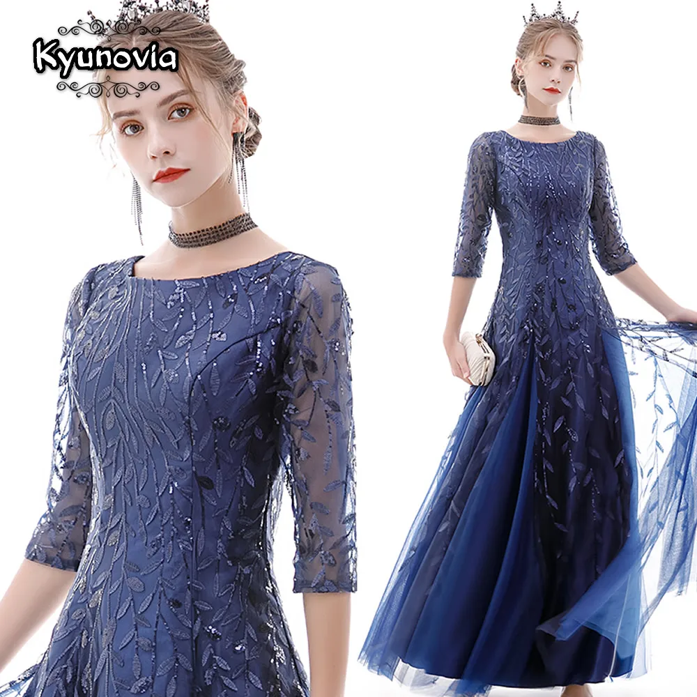 Kyunovia сексуальные женские вечерние платья с блестками Vestidos De Gala, Длинные Красивые винтажные вечерние платья с круглым вырезом E27