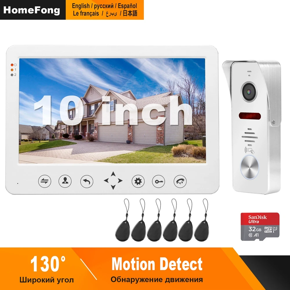 HomeFong Video Door Phone Wired Video Intercom for Home 10 inch Monitor Doorbell Camera Support Motion Detect Record/CCTV Camera