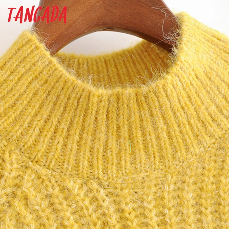 Tangada корейский шик с пышными рукавами водолазка свитер для женщин короткий стиль дамы конфеты цвет сладкий вязаный джемпер Топы 3H51