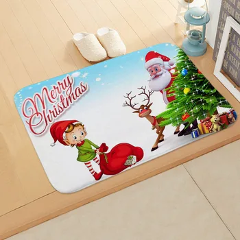 

Christmas New Year Holiday Elk Elderly Floor Mat Door Mat Bedroom Bathroom Home Absorbent Anti-slip Carpet Floor Mat