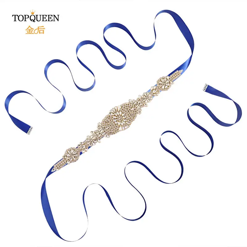 Royal blue TOPQUEEN S123-G, золотые стразы, ремни для женщин, для вечерних платьев, пояс, свадебное платье с поясом, пояс с алмазами - Цвет: Royal blue