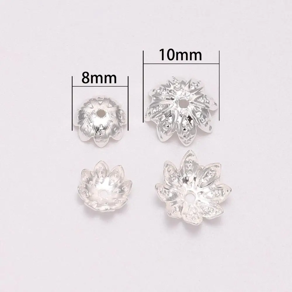 Yanqi 100 шт./лот, 8 мм, 10 мм, серебристые, позолоченные лепестки цветов, бусины-подвески для самостоятельного изготовления ювелирных изделий