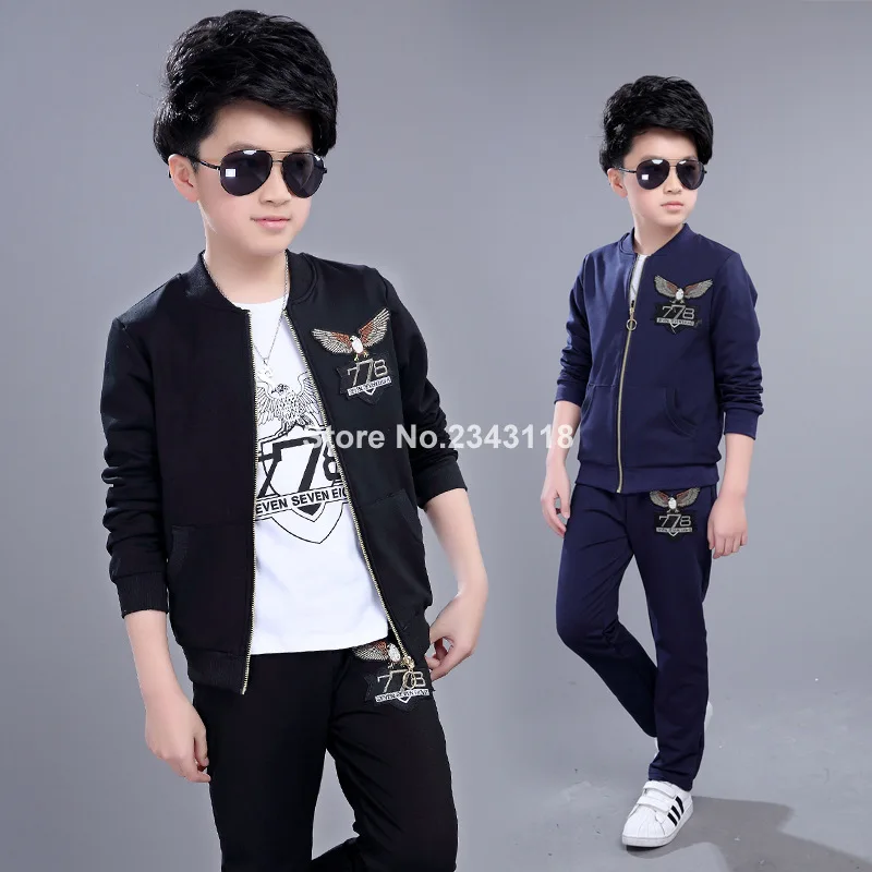 

Kids Boys Set New Spring Autumn Digital Children's Sports Sets Three Piece Coat +long Sleeve T Shrt +pant Free Shipping
