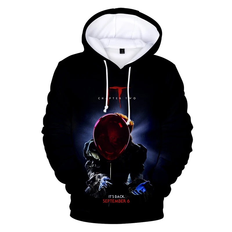 Белый It Chapter 2 Hoddie размера плюс 3D Галстук окрашенный Джокер мужские толстовки кофты Sudadera Hombre Con Capucha круглый вырез 4XL