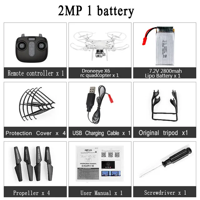 white 2MP 1Battery Droneeye X6 новейший Радиоуправляемый Дрон Квадрокоптер с 1080P Wifi FPV Вертолет камеры 20 мин Летающий Профессиональный Дрон - Цвет: white 2MP 1Battery