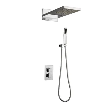 

Thermostatic Shower Wall Mount Rainfall shower head 3 Function Bathroom Rain Shower Set Soild Brass Shower Chrome Shower System