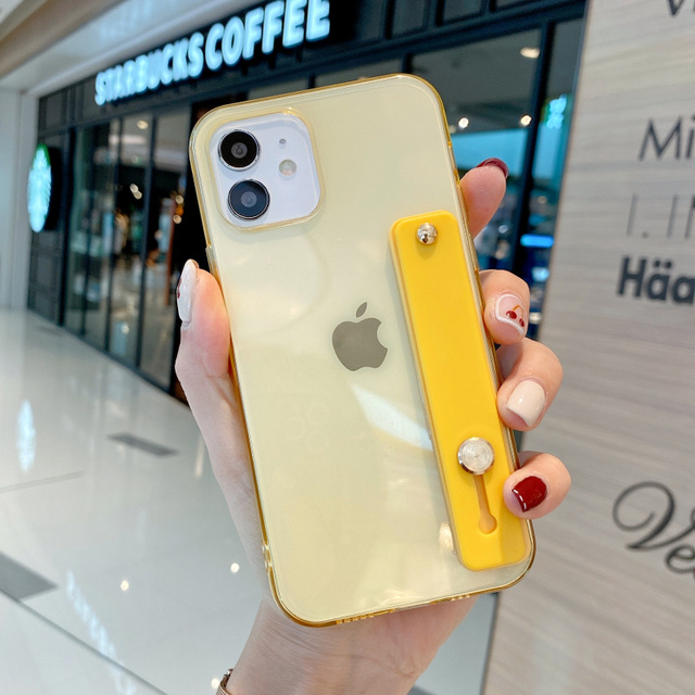Candy Transparent Wrist Strap Soft Stand Phone Case For Iphone 12 Mini 11 Pro MAX X XR XS SE 7 8 Plus Shockproof Cover