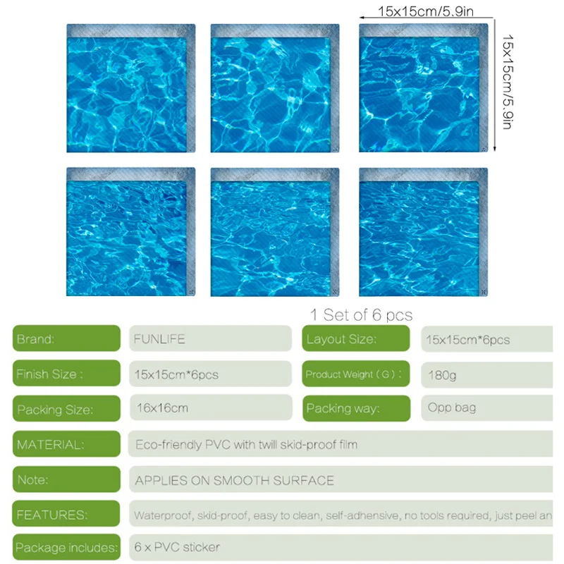 3D наклейки для ванной, противоскользящие водонепроницаемые самоклеящиеся наклейки для ванной, рифленые коврики для ванной комнаты для детей, 6 шт 15x15 см