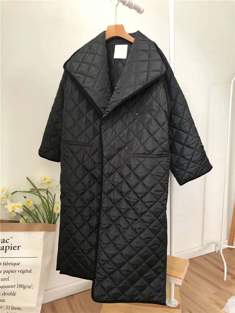 Большое Открытое Спереди стеганое эффектное пальто драпированный воротник& боковые разрезы- дамы стильный контур ватная/хлопковая стеганая куртка - Цвет: Черный