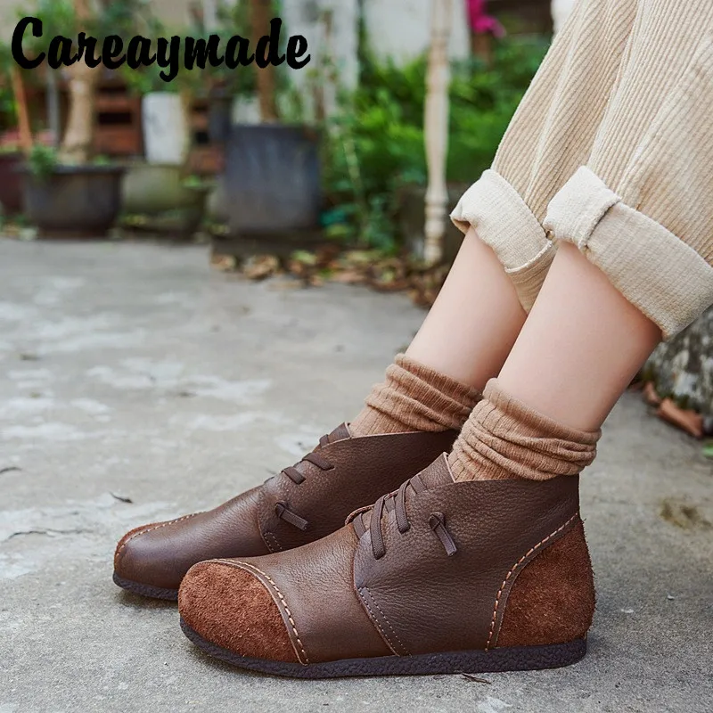 

Careaymade-Genuine leather female boots,Forestry retro single boot stitching flat-bottomed comfortable boots round-toed Martin