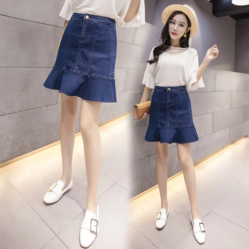 Fat Mm Skirt 2019 Spring New Style Plus-sized Anti-Exposure Elasticity Cowboy Fishtail Skirt Women's Short Skirts Fashion Skirt