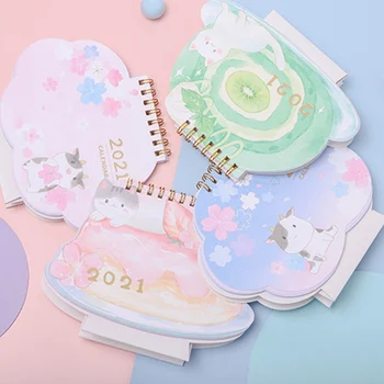 

New 2021 Lovely Cat And Cherry Blossom Desk Calendar DIY Cartoon Calendars Daily Schedule Planner 2020.07-2021.12