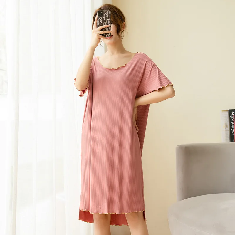 

Casual Modal Nightgowns Women New O Neck Short Sleeve Sleepwear Dress Comfortable Lady Nightwear Nightdress Loose Night Shirt