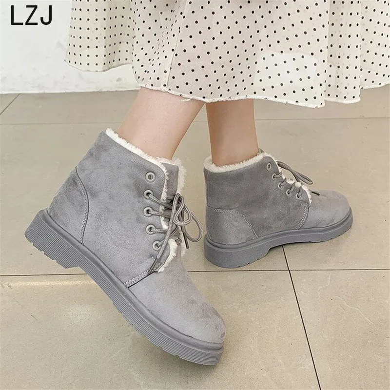 LZJ/женские ботинки г. Зимние ботинки женские Ботинки теплая женская обувь на плоской подошве из замши со шнуровкой модная обувь 35-40