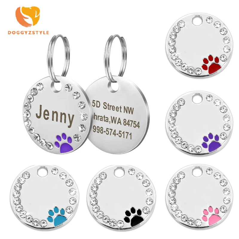 Custom Dog Tag Engraved Pet Dog Collar Accessories Personalized Cat Puppy ID Tag Paw Name Tags Pets Necklaces Pendant Anti-lost