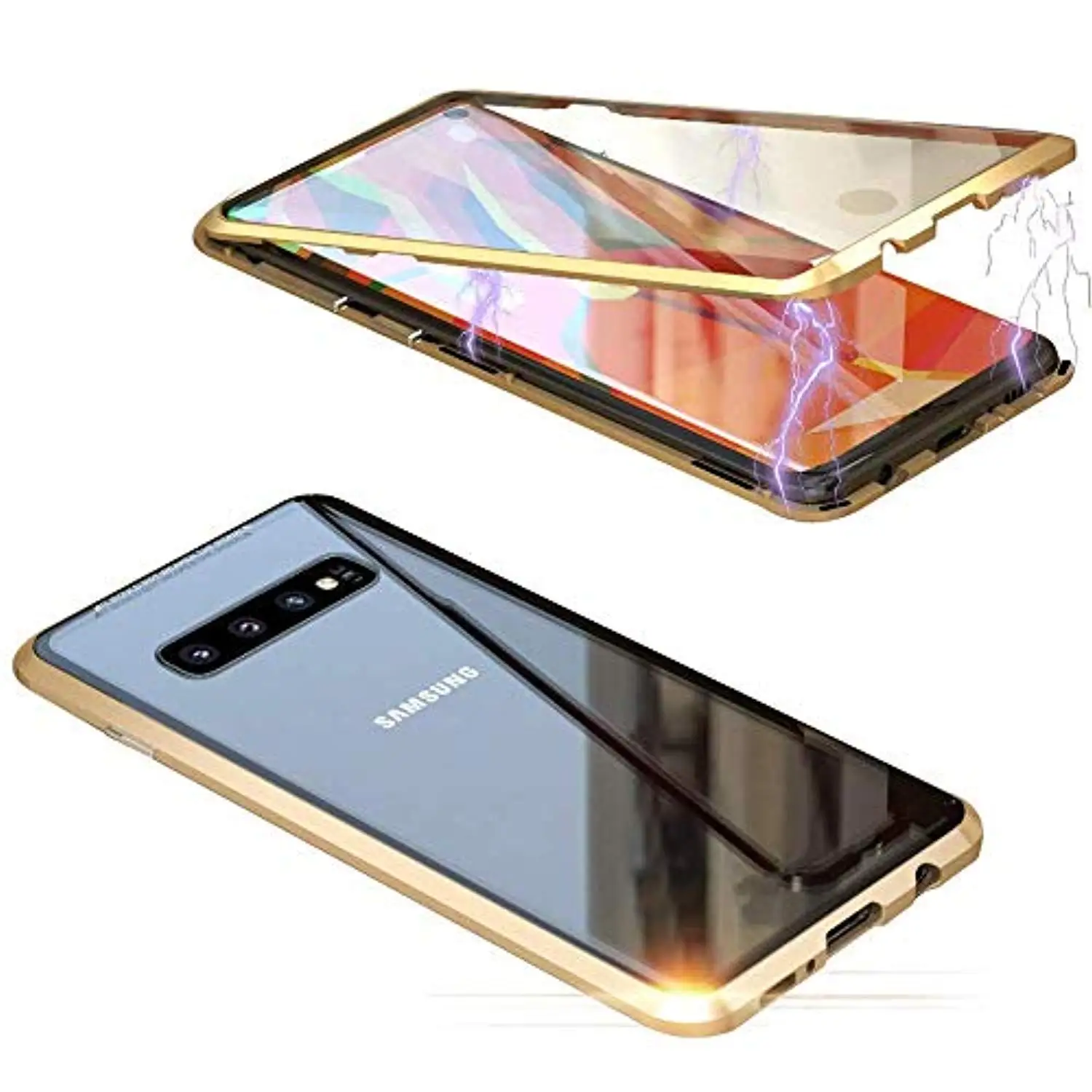 Gold 360 адсорбционный чехол из закаленного стекла для samsung Galaxy S10+ Plus S10 S9 S8 Note 10 9 8 жесткий чехол Встроенные магниты металлический бампер - Цвет: Gold