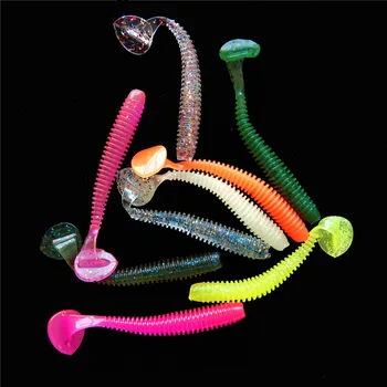 

60pcs 7cm 1.9g jig Wobblers Fishing Lures T tail swimbait Soft Bait Salt smell Artificial Rubber Bass Lure Fishing Tackle